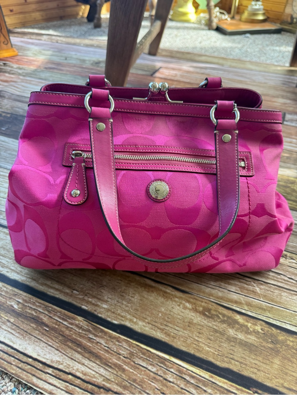 Coach Pink Signature Kisslock Shoulder Bag